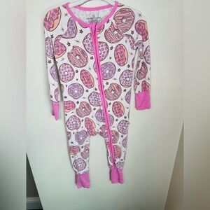 Caden Lane Pink Donut Collection Bamboo Convertible Zip Romper Size 6-12M